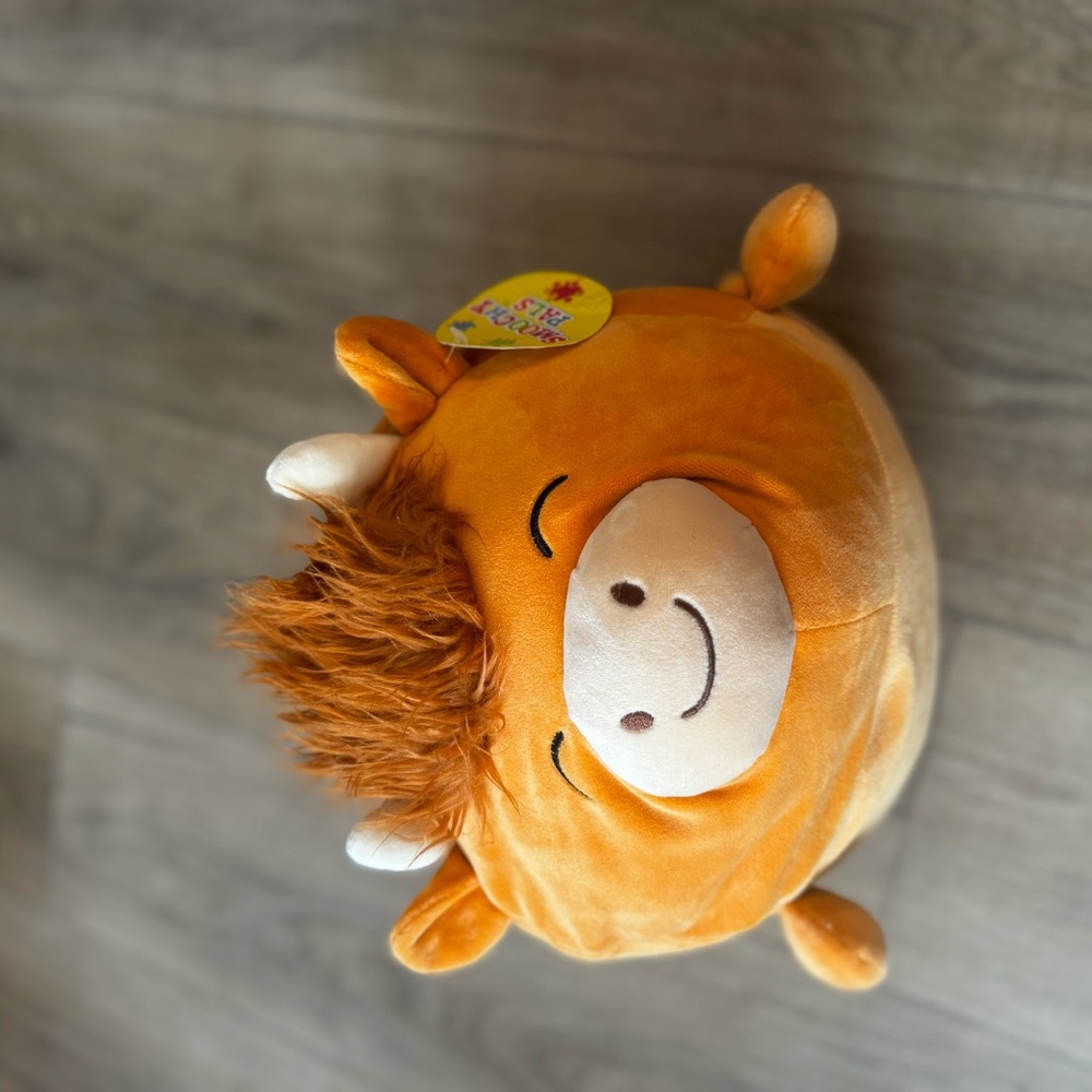 Orange Plush Round Highland Cow Pillow